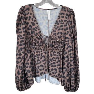 NWT Misguided Leopard Print Tie Front Top -Large